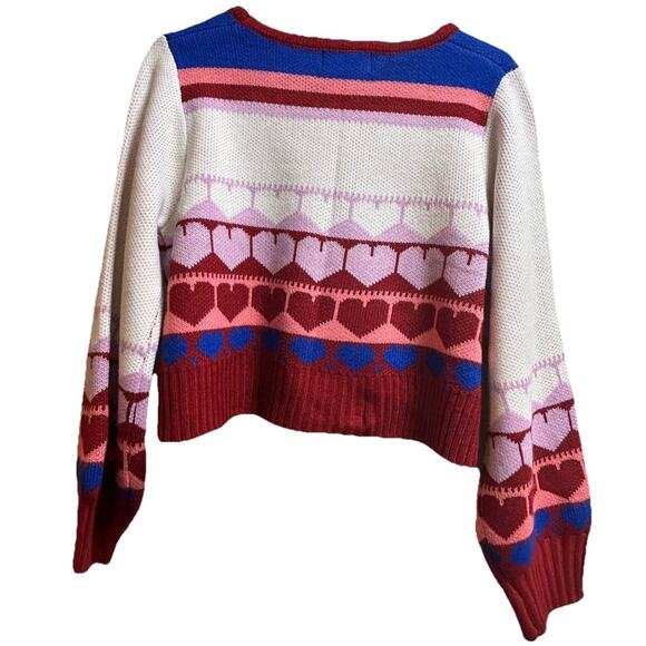 Cider Women's Cropped Cozy Sweater Pullover Heart Pattern Puff Sleeve-Size Small - Picture 4 of 5